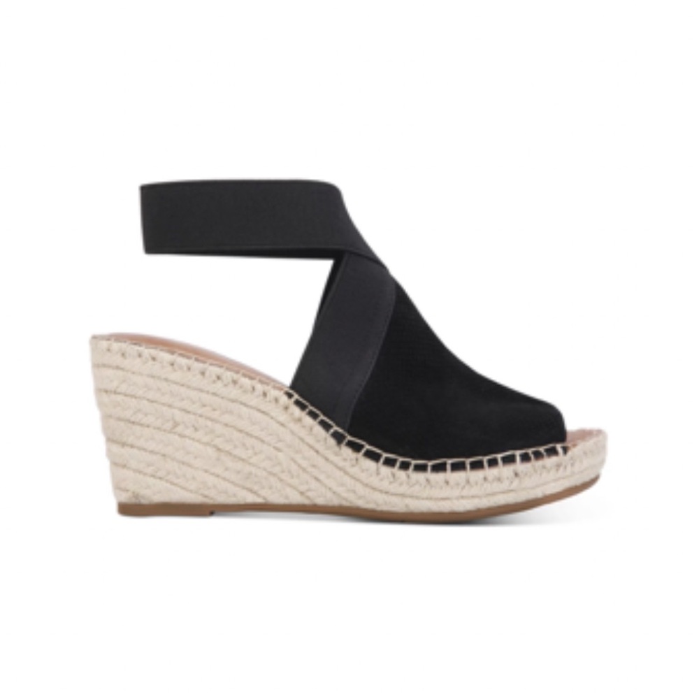 gentle souls Black Espadrille Wedge Sandals